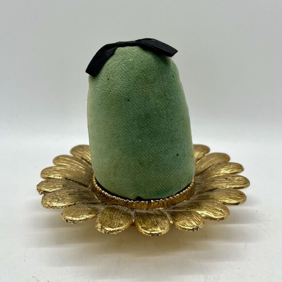 Vintage Brass Pin Cushion Sunflower Lady Head Velvet - Picture 4 of 7